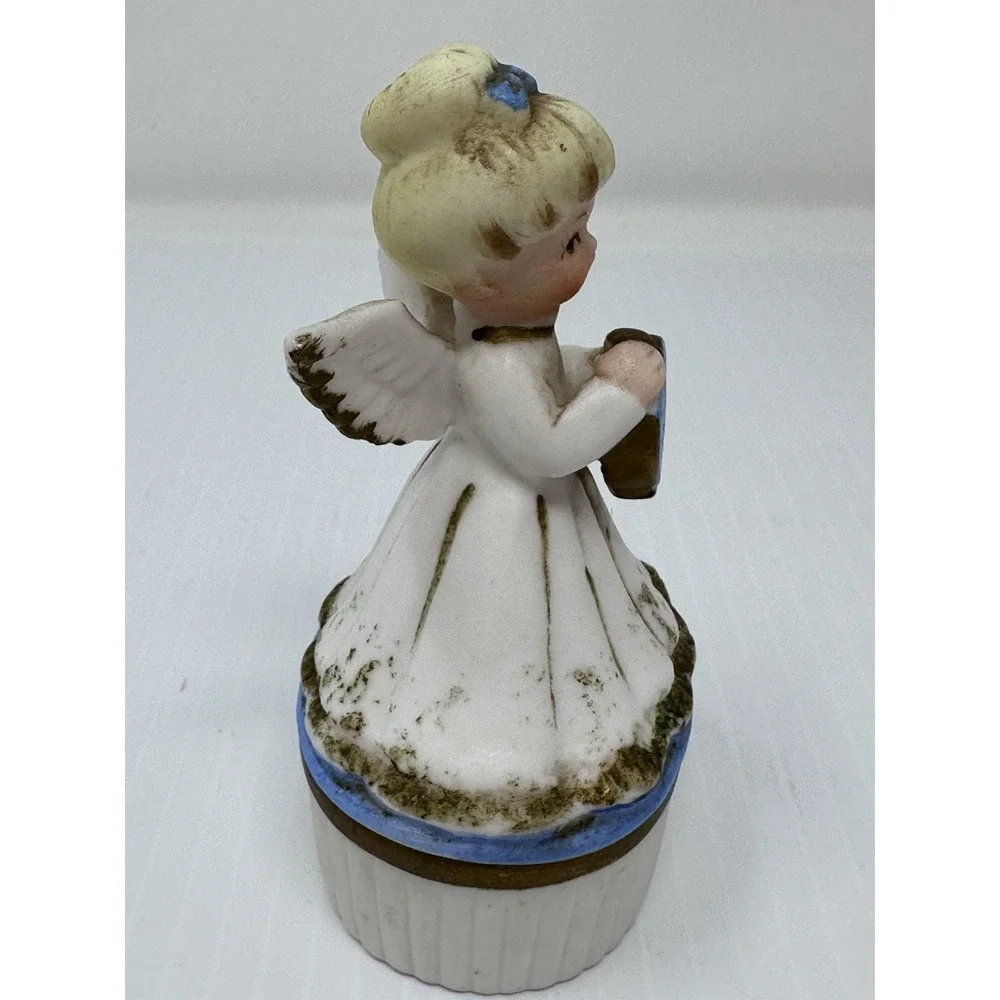 Vintage Lefton February Angel Trinket Box 1950s/1960s Blue Clock Japan 3447